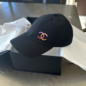 Chanel hat cap coco beach black baseball cap hat rainbow logo one size fits all